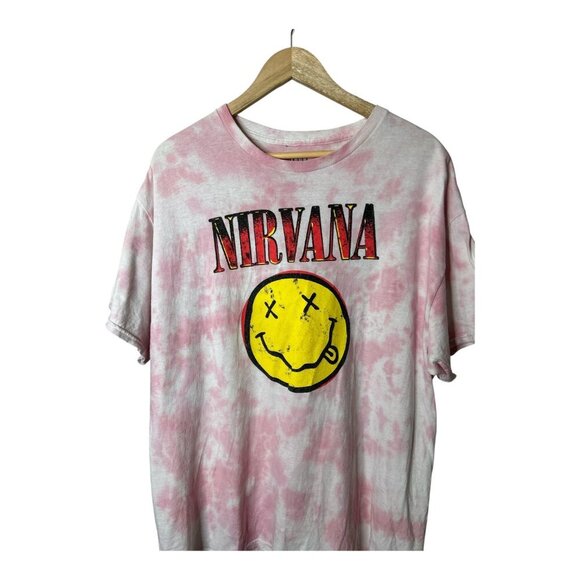 Nirvana Adult XL Vintage 1992 Smiley Face Unique Tie Dye T-Shirt Kurt Cobain - Picture 2 of 4